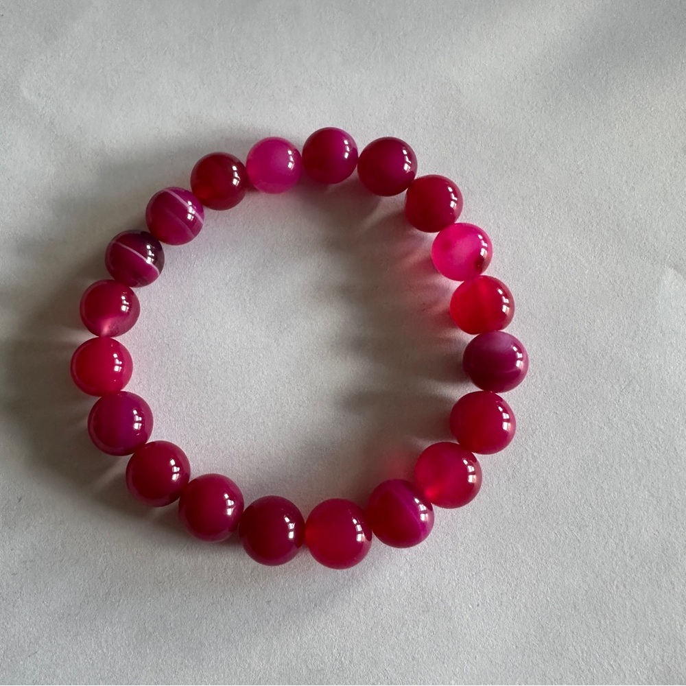 Vibrant Pink Agate 10mm Beaded Bracelet